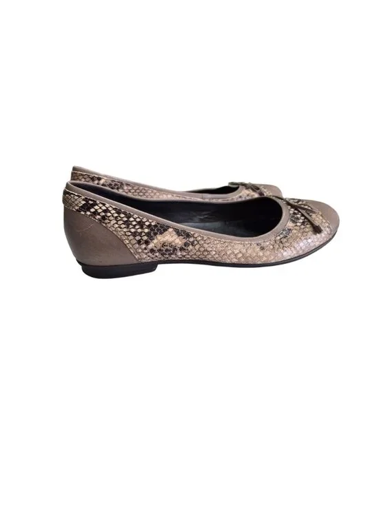 Ecco Womens Taupe & Snake Print Leather Ballet Flats Size 40 EU - Picture 3 of 12
